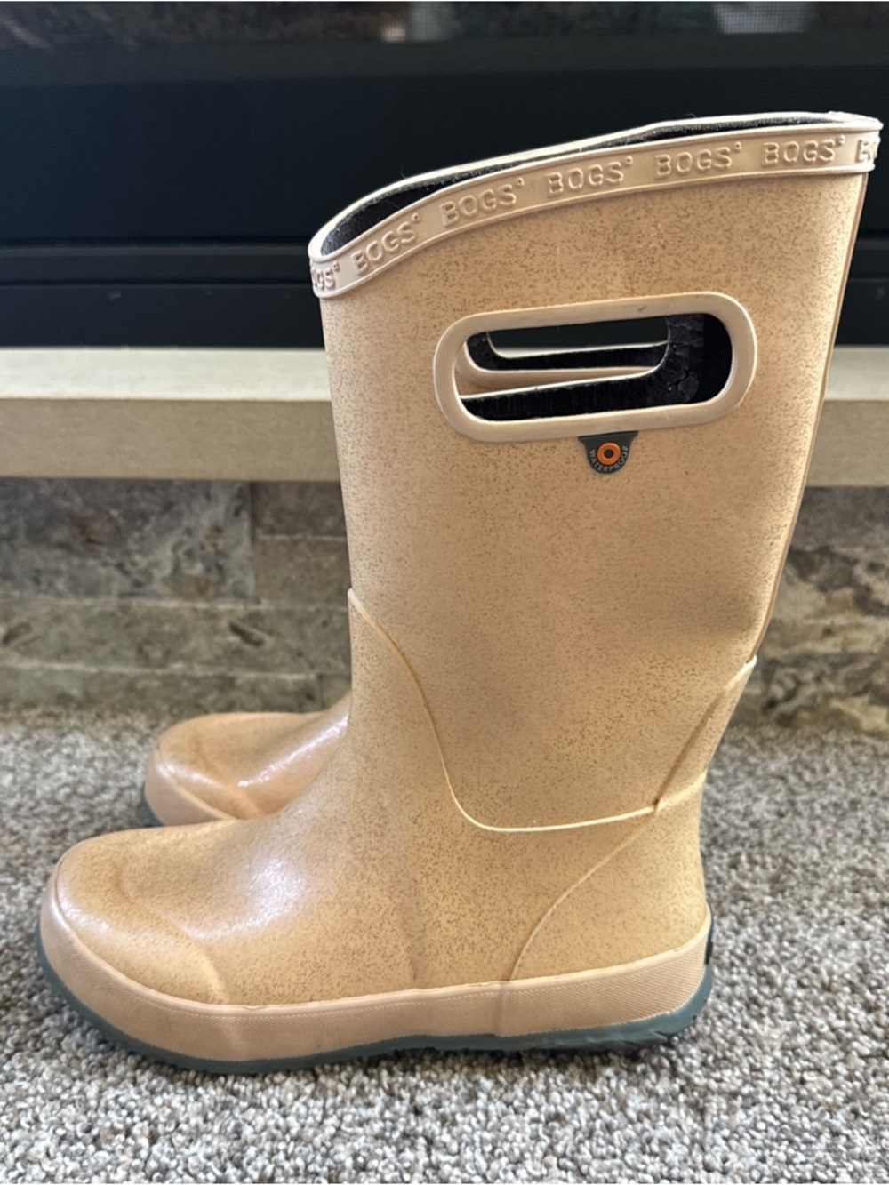 BOGS Kids' Girls Size 2 Beige Sparkly Glittery Tan Rain Boots EUC